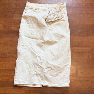 Classic White Denim Midi Skirt